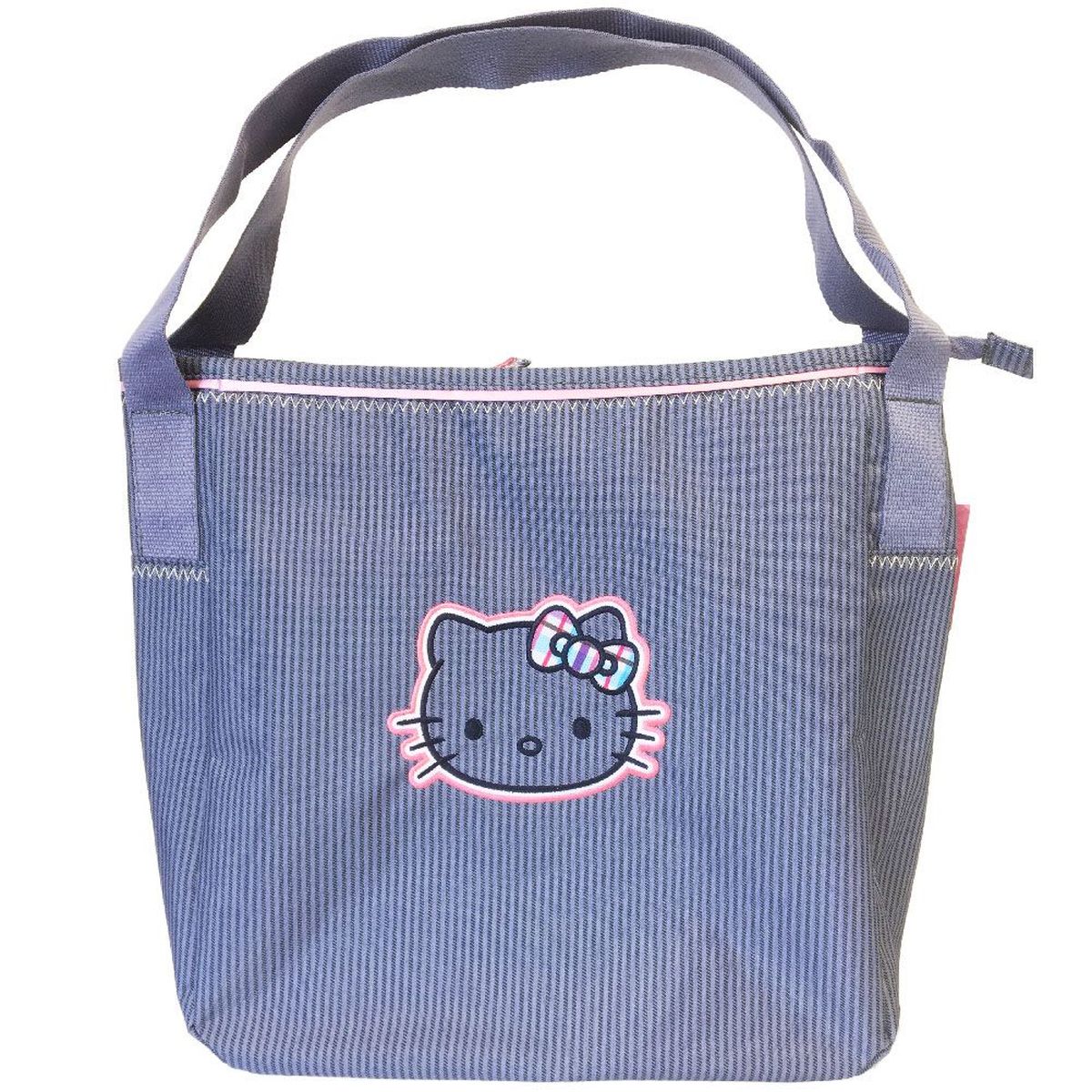 Hello Kitty tote bag with blue and black stripes 39 cm