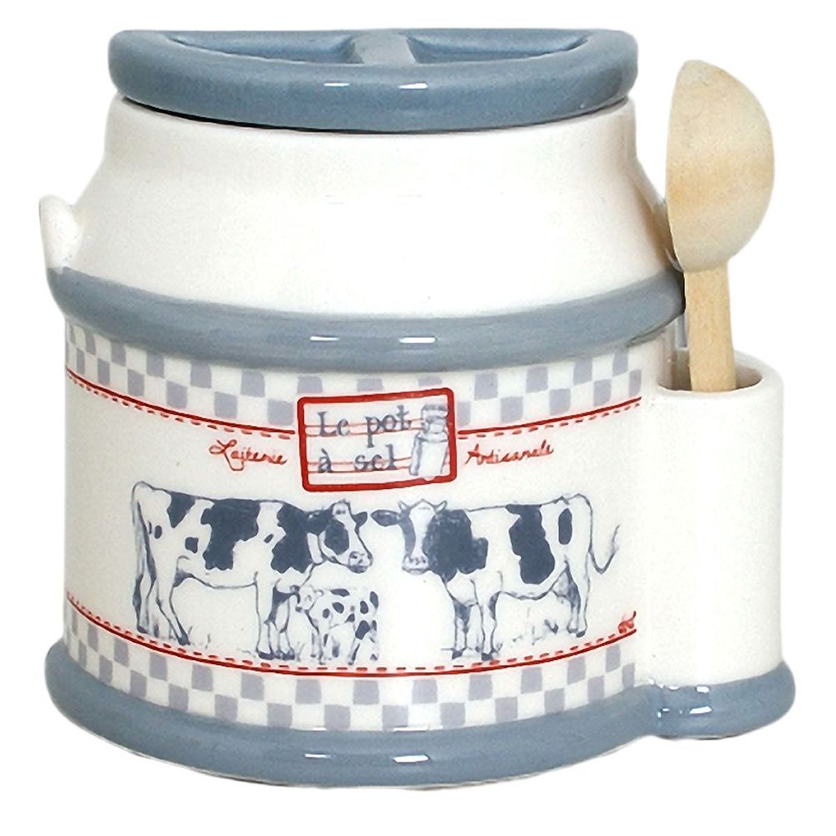 Ceramic salt box with spoon - MILK