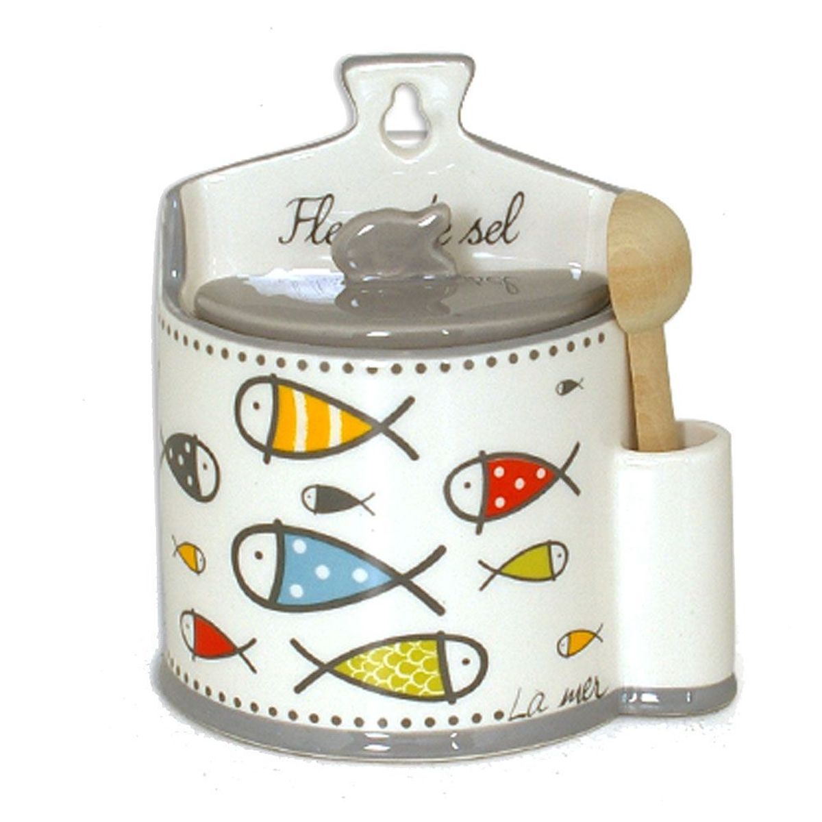 Ceramic salt box with spoon