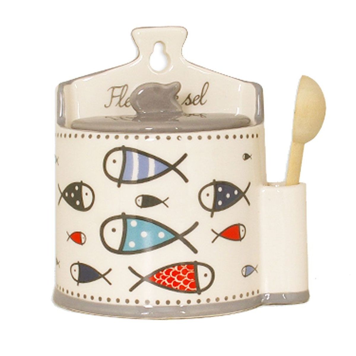 Ceramic salt box with spoon - INAYA BLUE