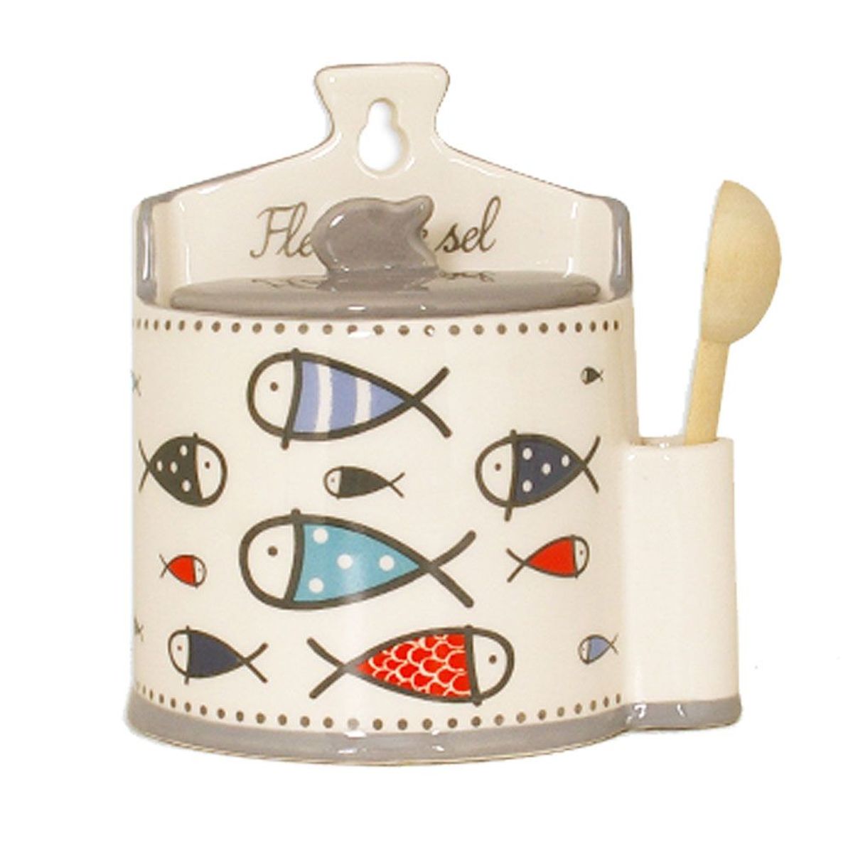 Ceramic salt box with spoon