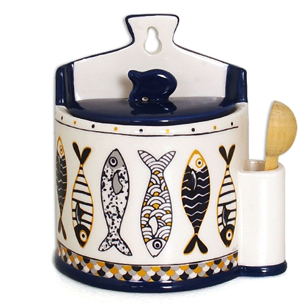 Ceramic salt box with spoon