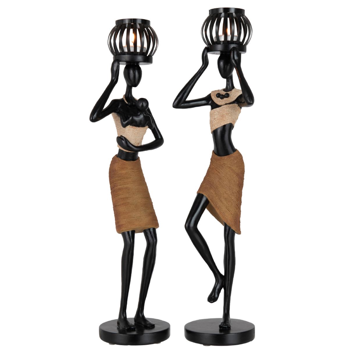 Set of 2 African figurine candle holders