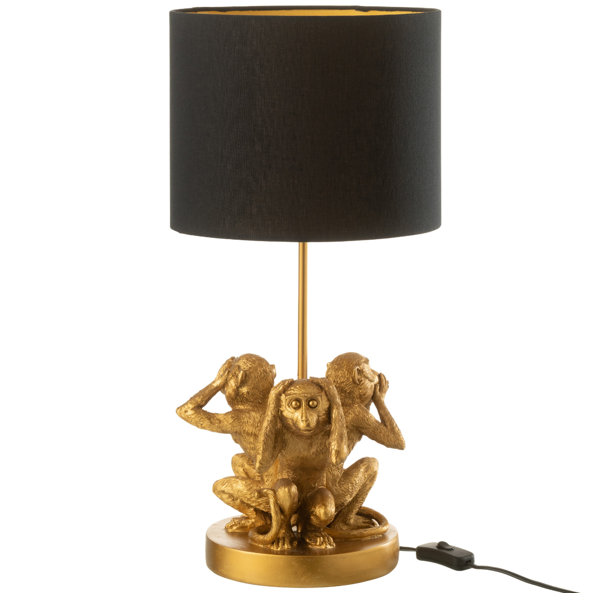 Wise Monkeys lamp in golden resin 53 cm