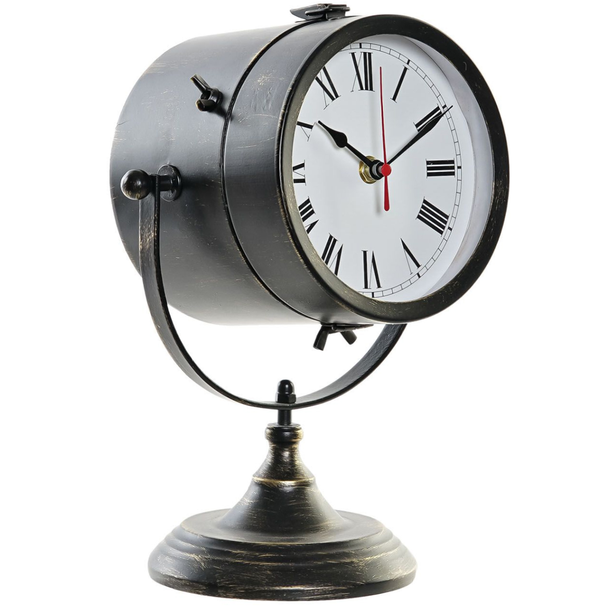 Retro standing clock in black metal with gold patina