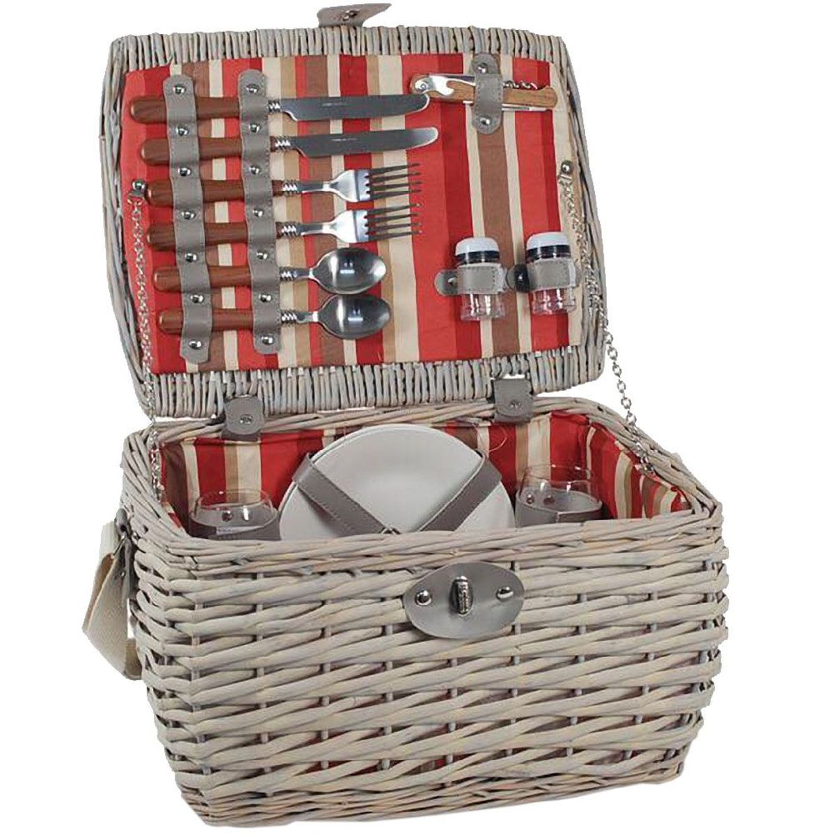 Wicker Picnic Basket with Dishes for 2