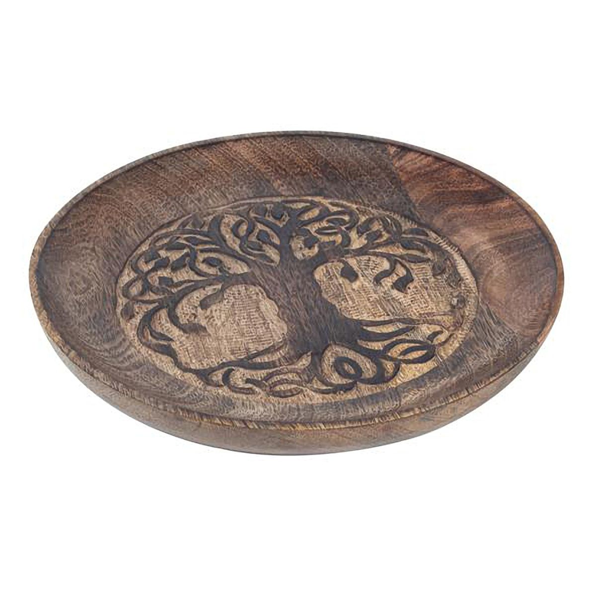 Empty tray pocket tree of life pattern carved wood 22 cm
