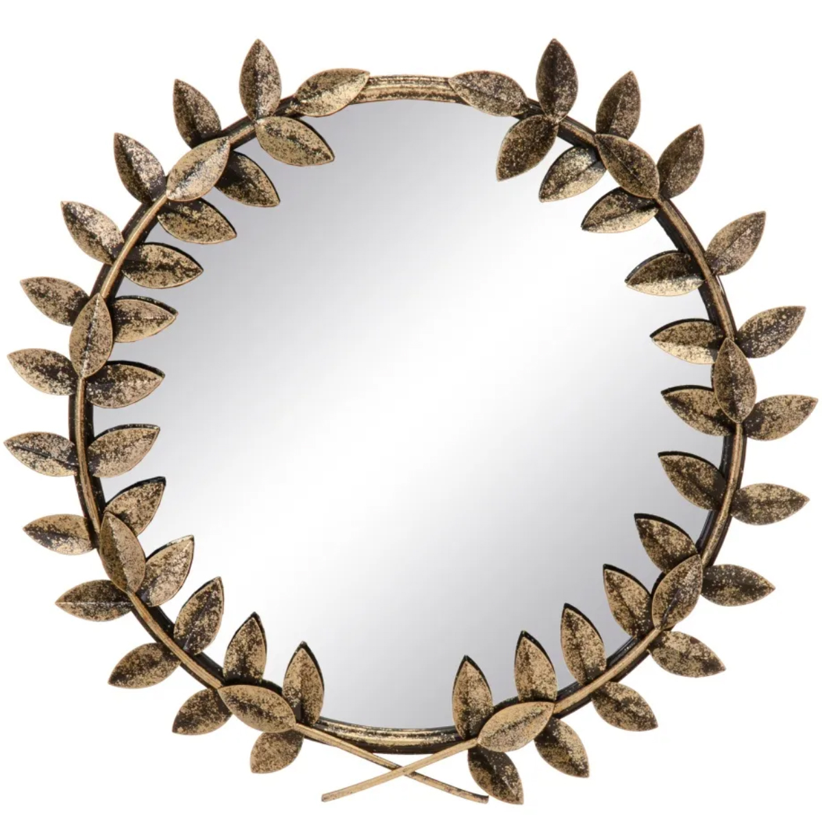 Patinated gold metal wall mirror