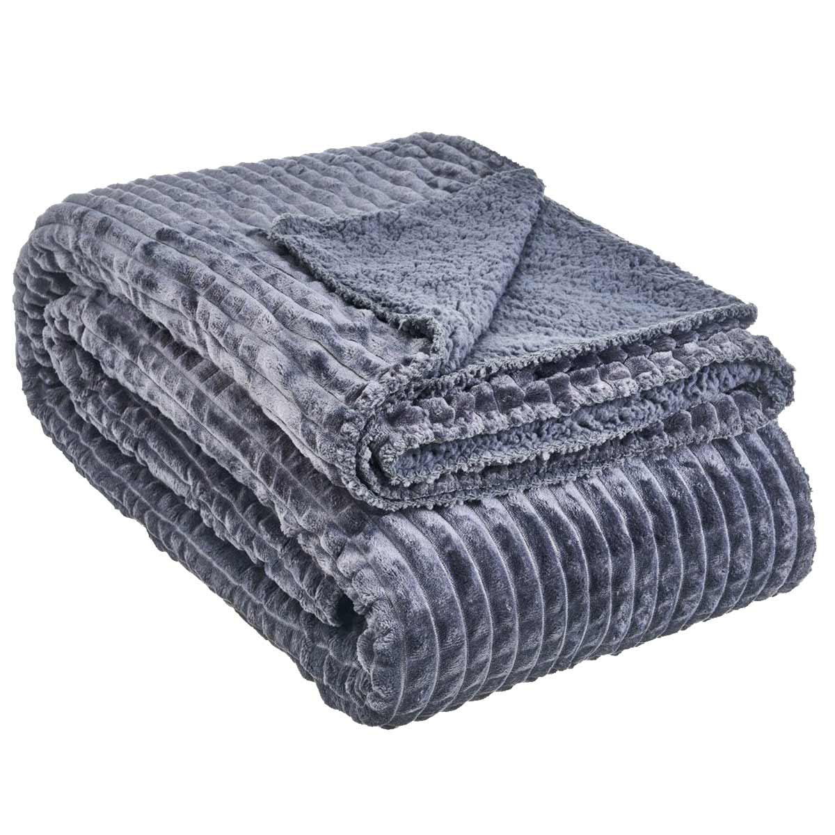 Grey Sherpa Ribbed Flannel Bed or Sofa Top