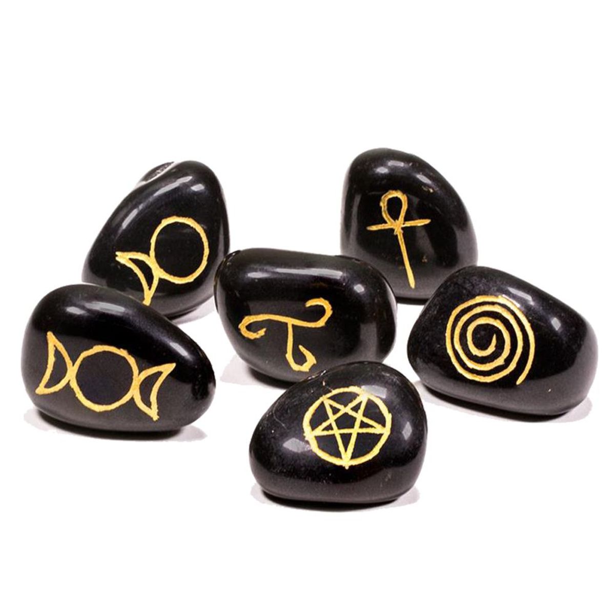 Wiccan Pagan symbol stones Black Agate SET 6