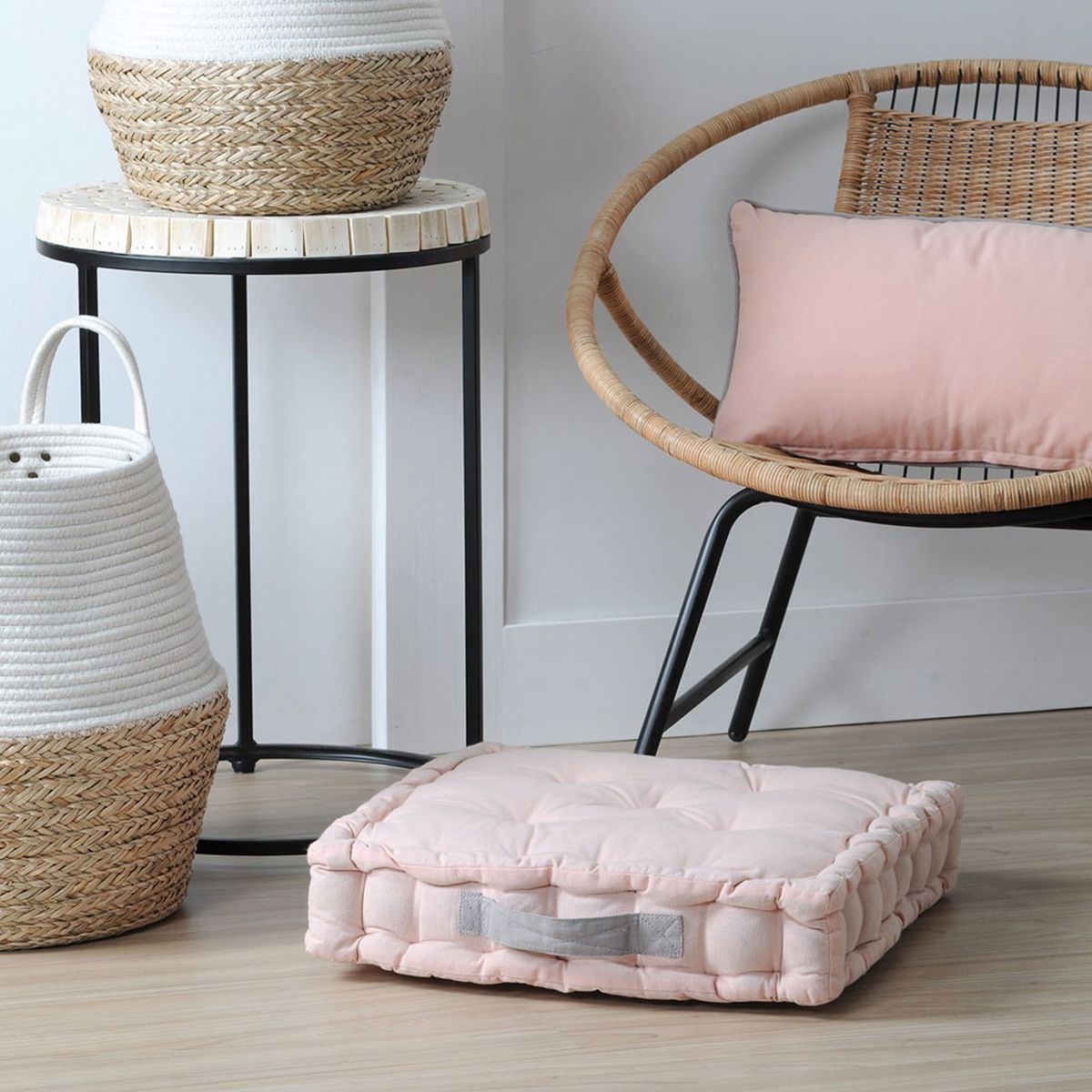 Cotton Floor Cushion Light Pink 45 cm