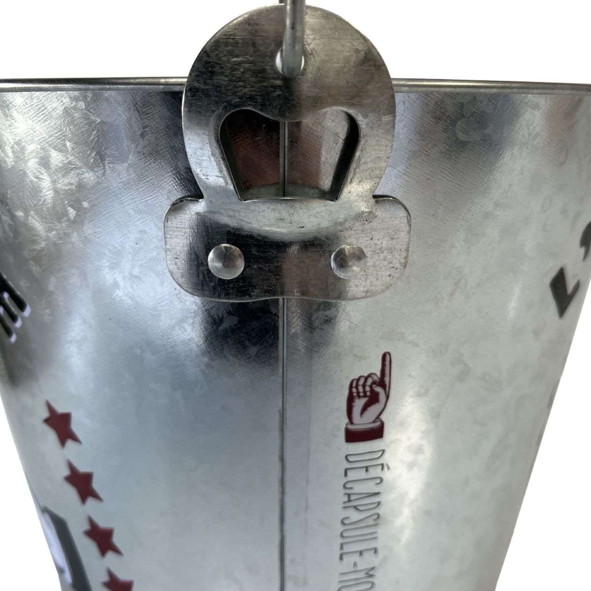 Metal beer bucket in zinc look with integrated bottle opener