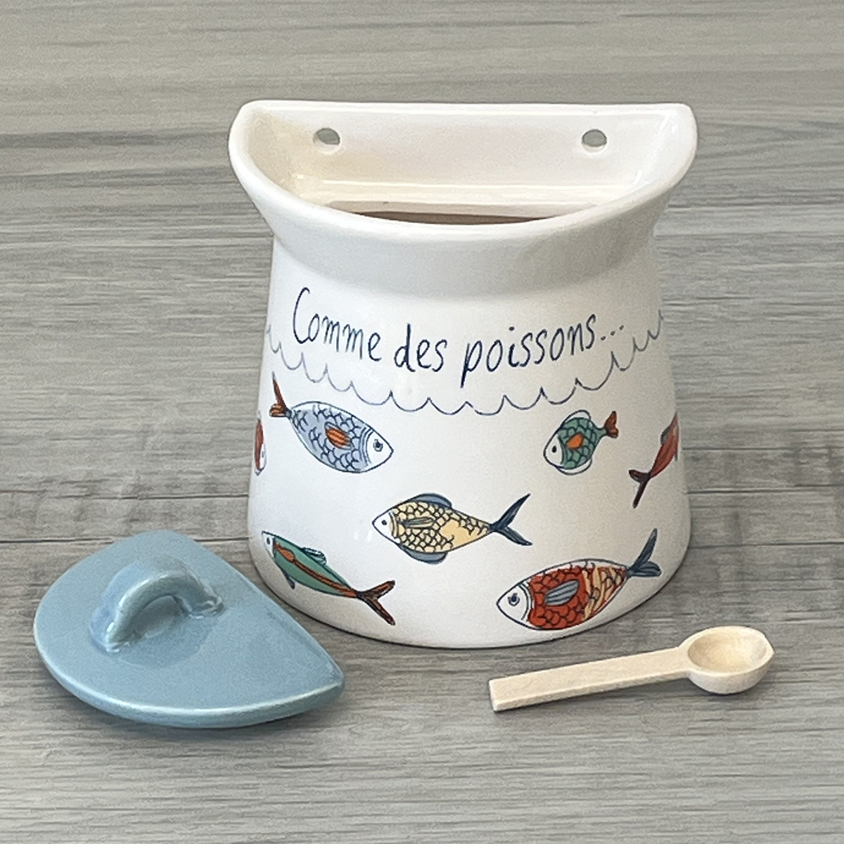 Ceramic salt pot with spoon