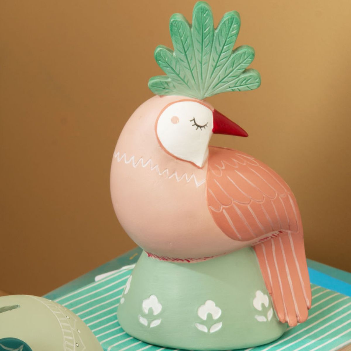 small money box  Bird pink and green