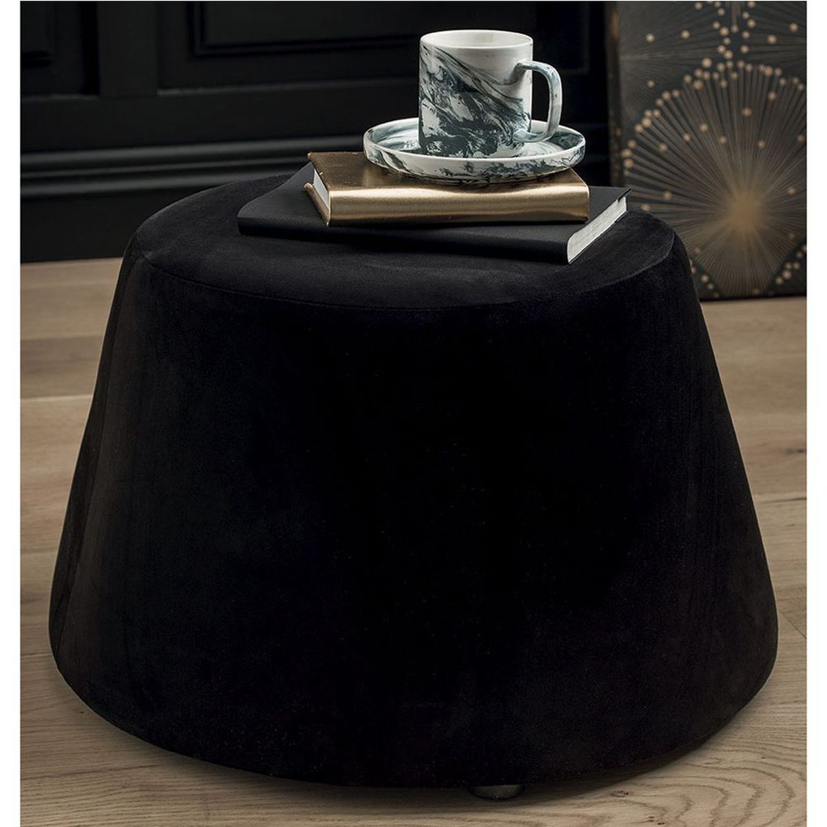Pouf covered with black velvet 31.5 x 34 x 46.5 cm