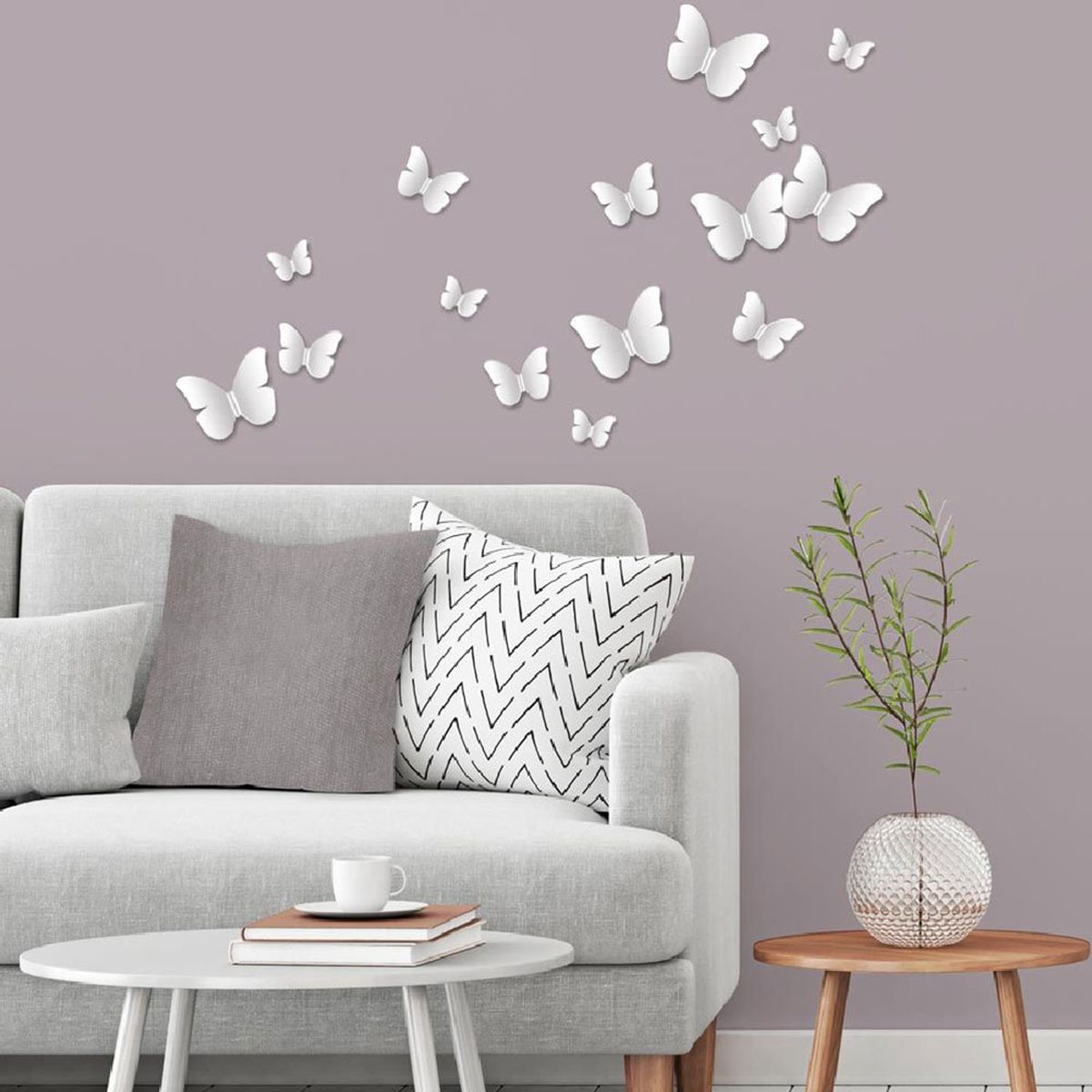 16 Decorative stickers 3D butterflies white