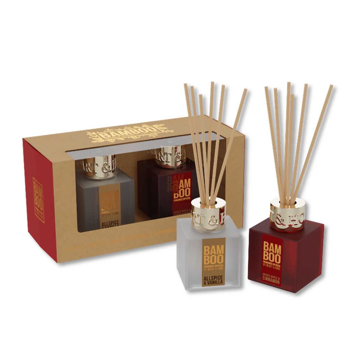 Gift box of 2 Heart and Home eco-friendly stick diffusers