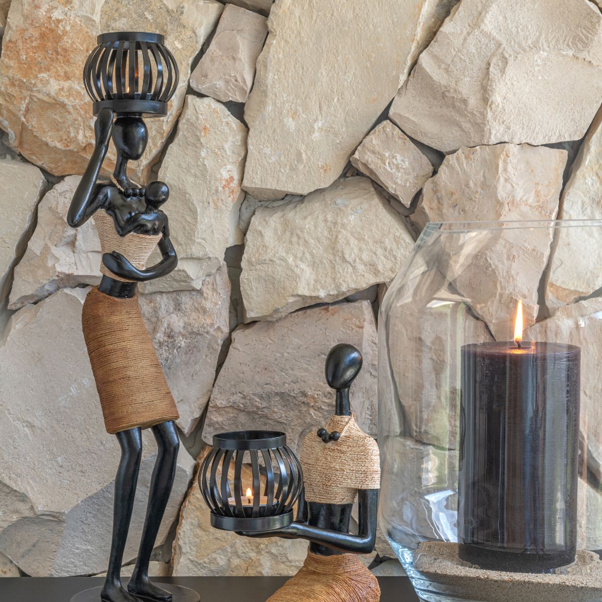 Set of 2 African figurine candle holders