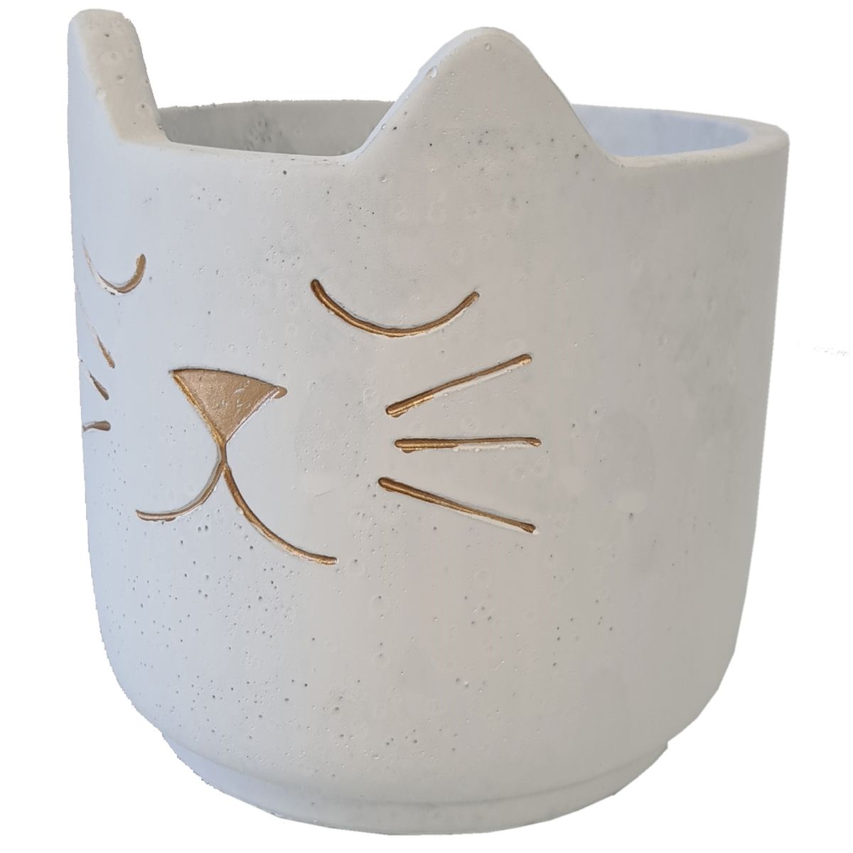 White and Gold Cat Ciment Flower pot - 19 cm