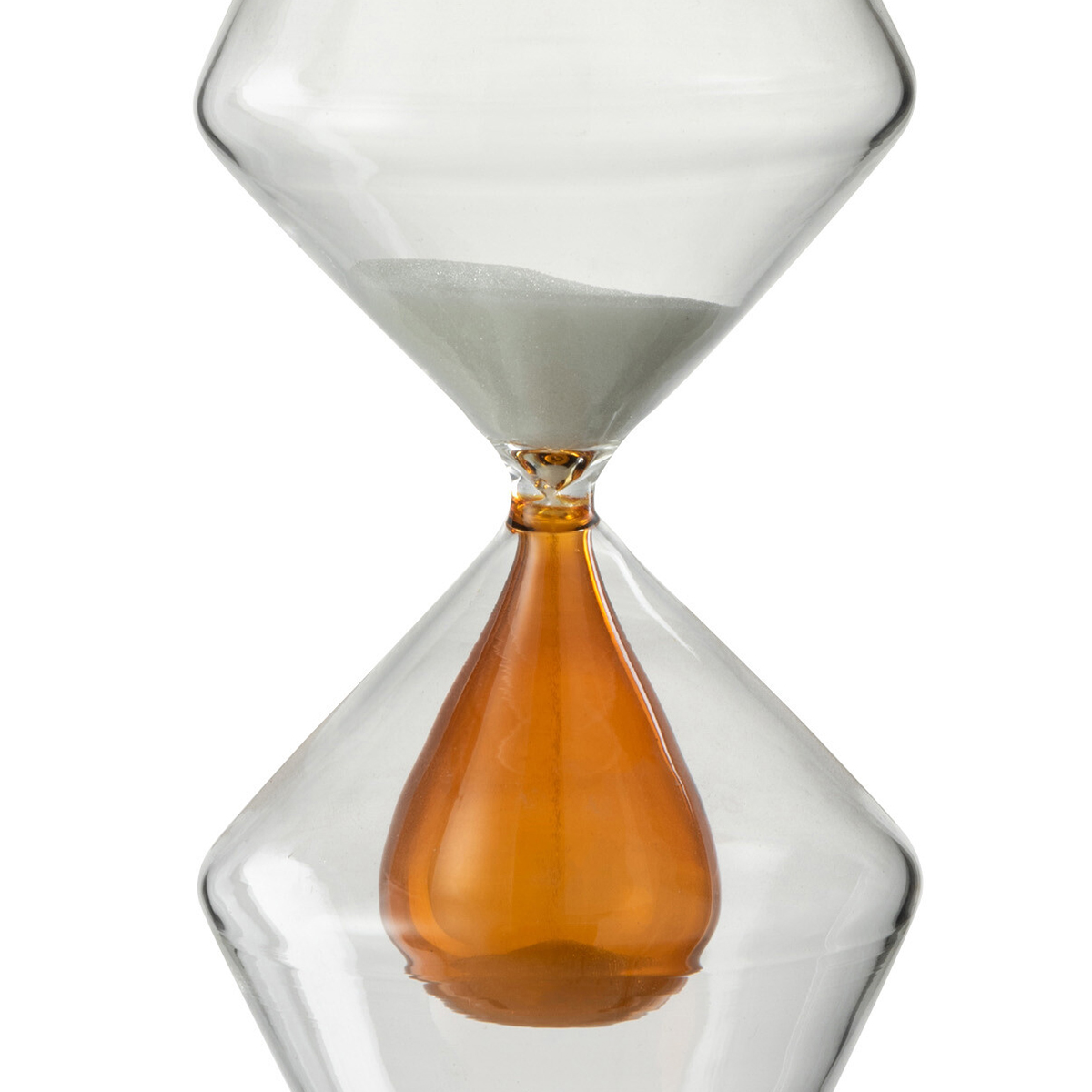 Decorative hourglass in ocher glass and white sand