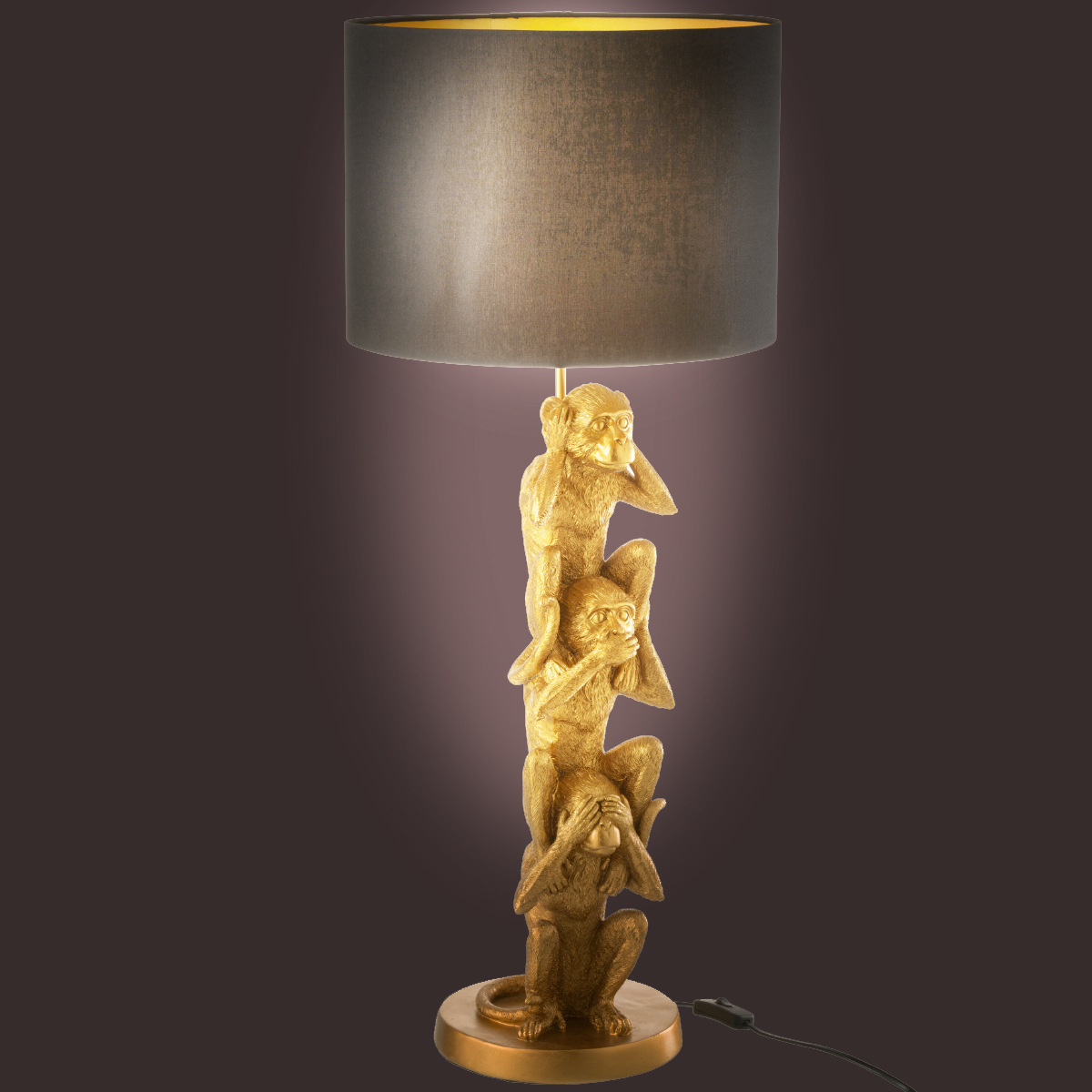 Wise Monkeys lamp in golden resin 88 cm