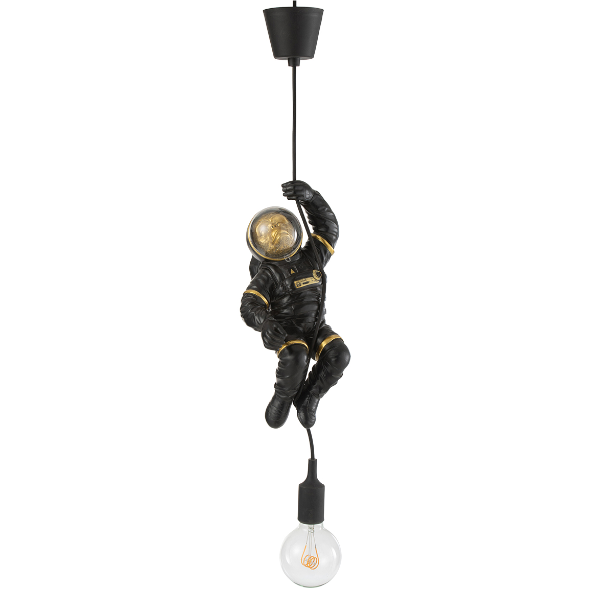 Astronaut monkey chandelier in black resin 37 cm