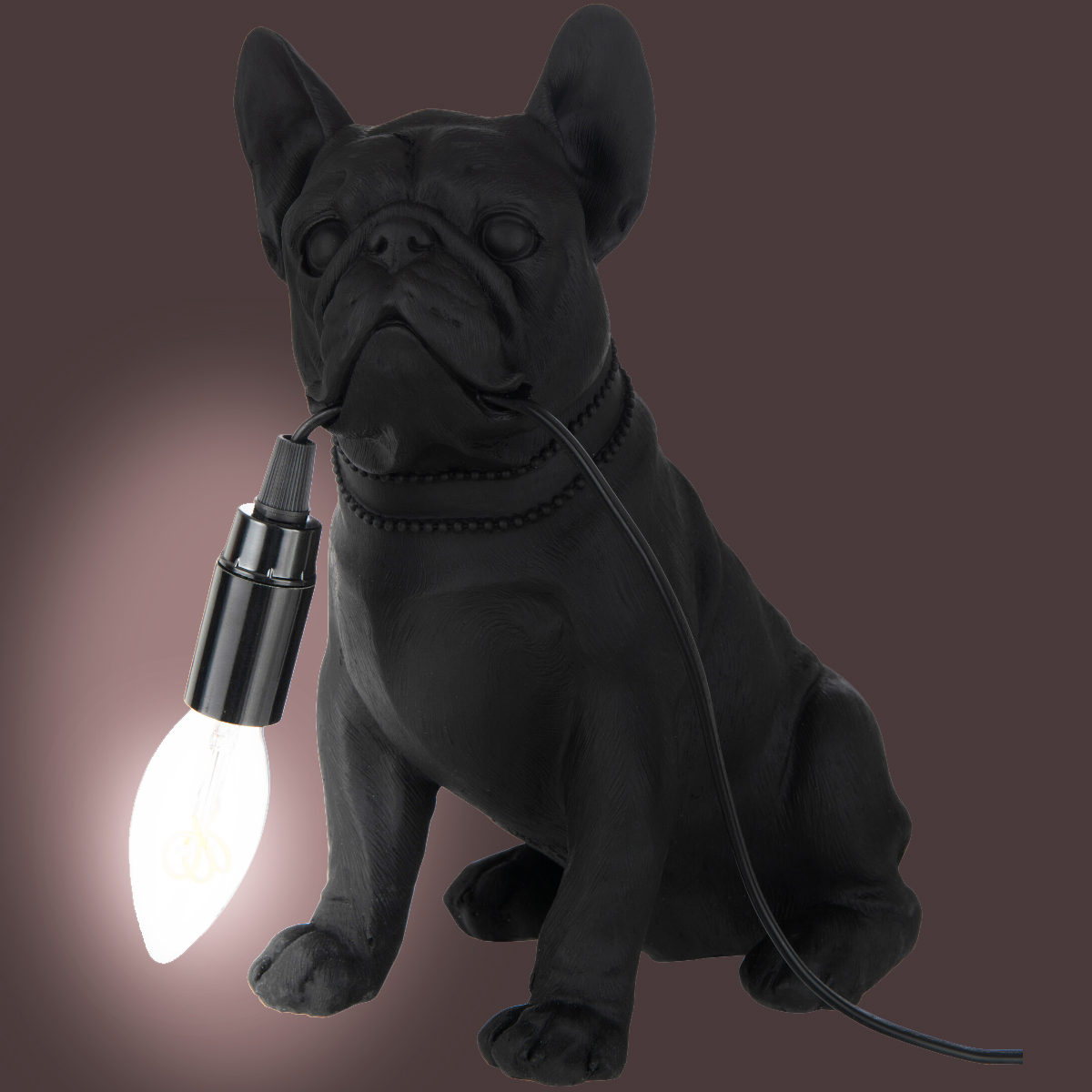 Resin Bulldog black lamp 25 cm