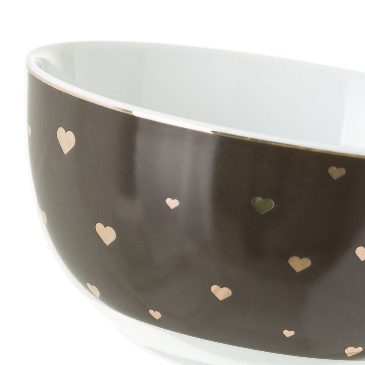 Gray porcelain bowl with small gold hearts