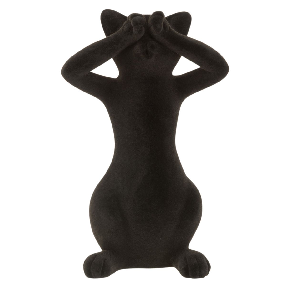 Flocked Black Resin Cat Figurine - Sees Nothing