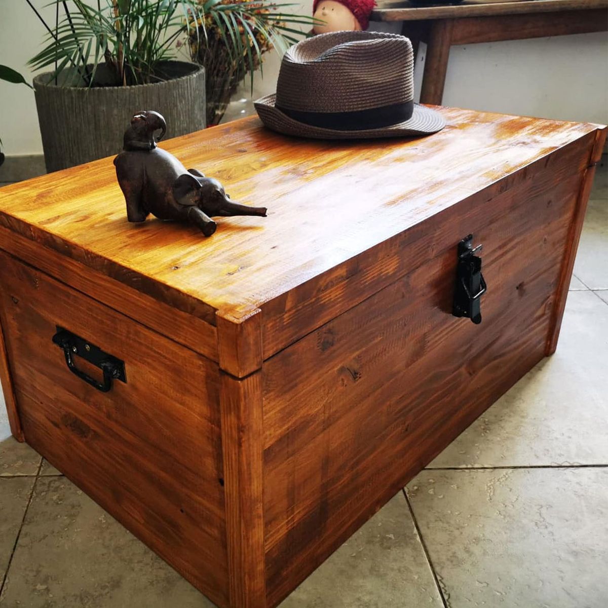 Stained pine wood chest
