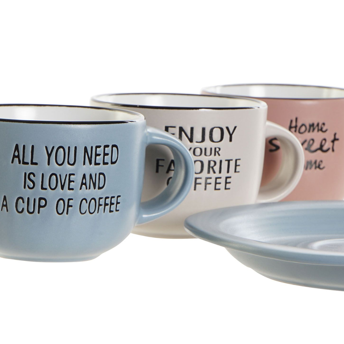 Set of 6 large coffee cups with saucers