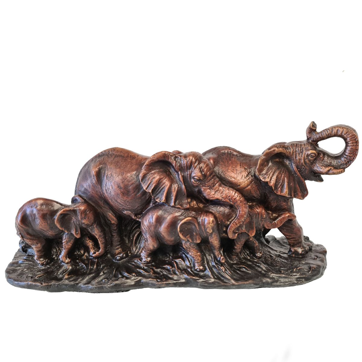 Elephant Family Statuette in Brass - 12 X 27 cm