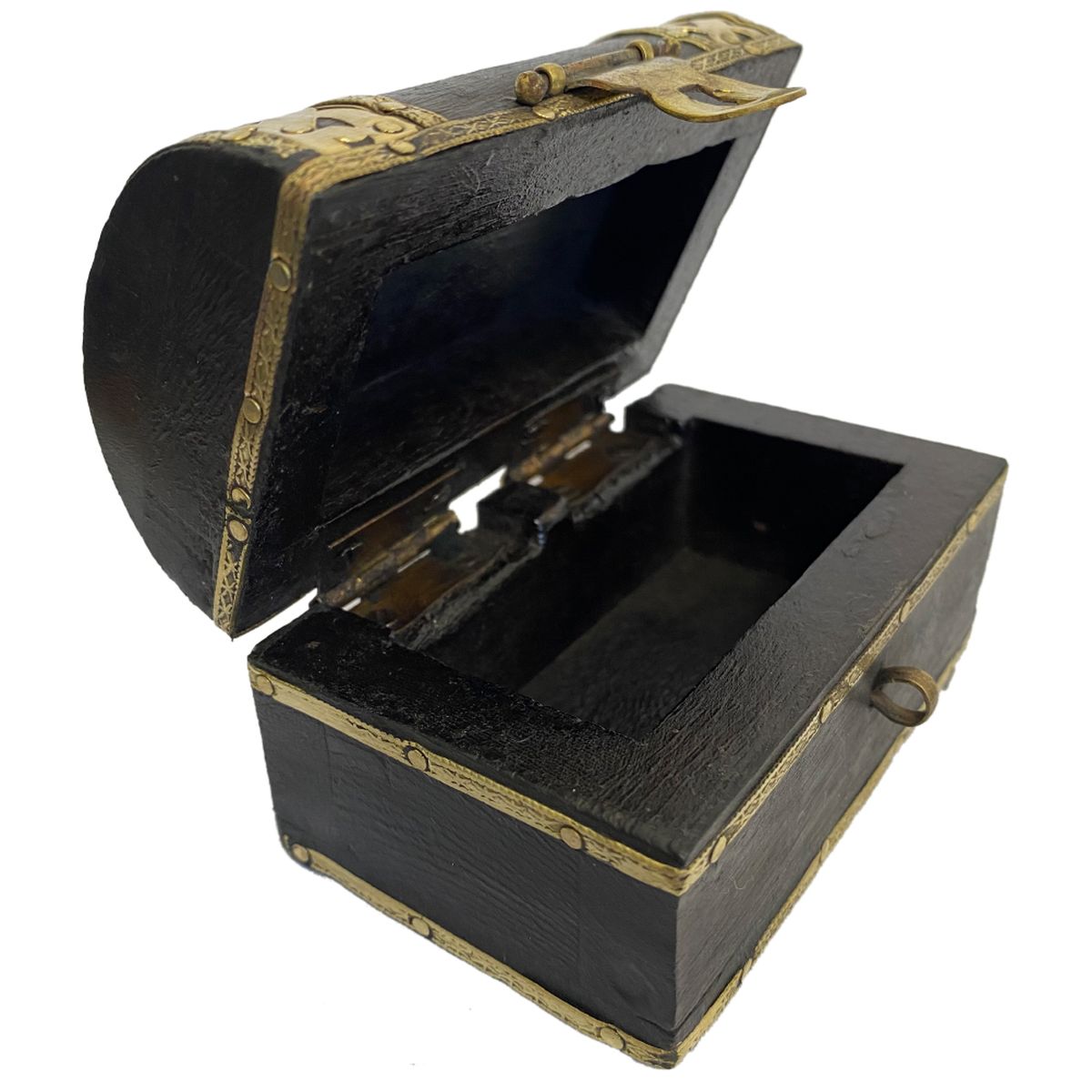 Wooden box with chiseled brass decoration