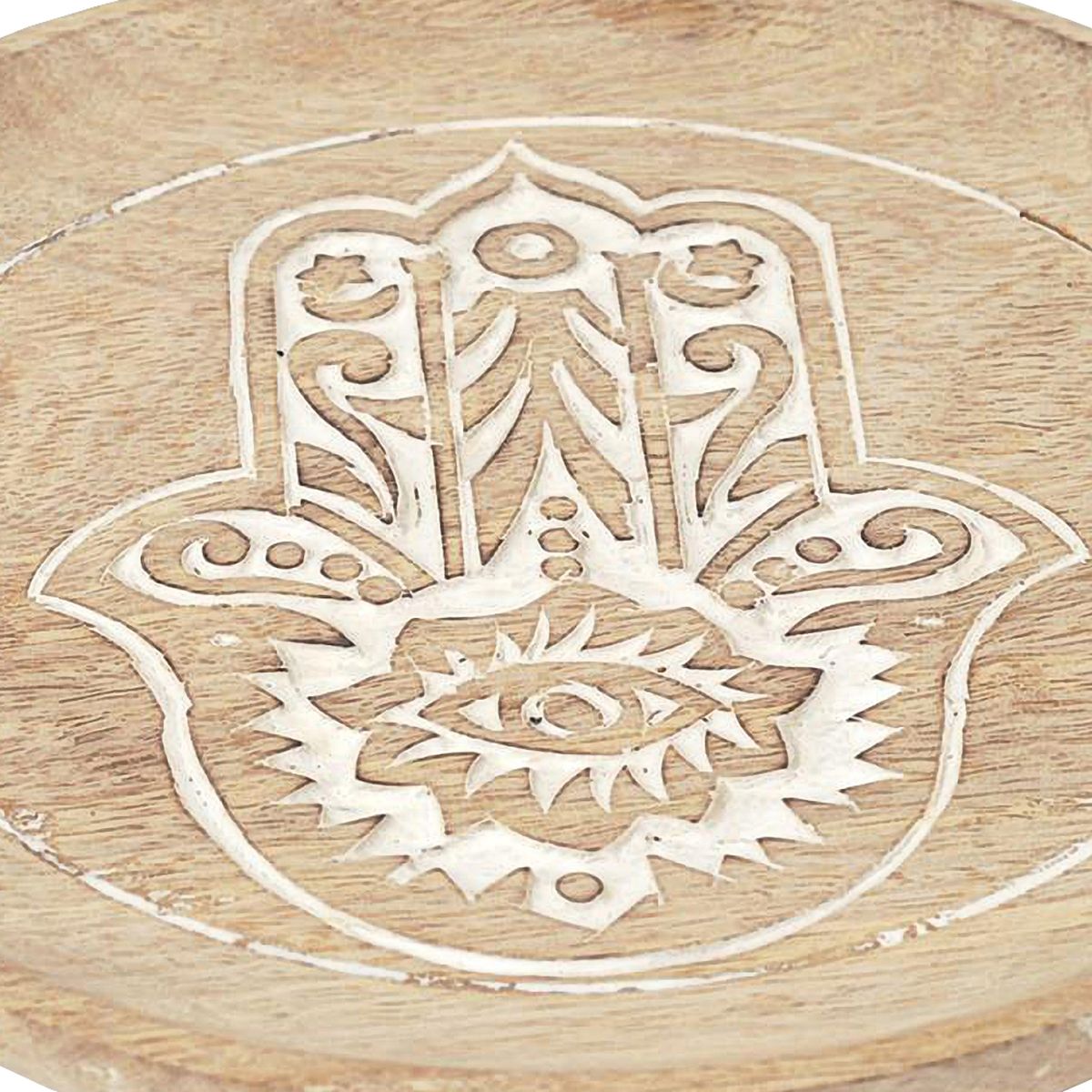 Hand of Fatma tray empty pocket carved wood pattern 20.5 cm