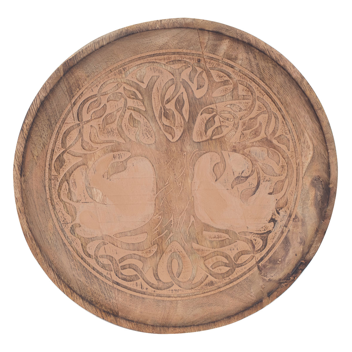 Empty tray pocket tree of life pattern carved wood 22 cm