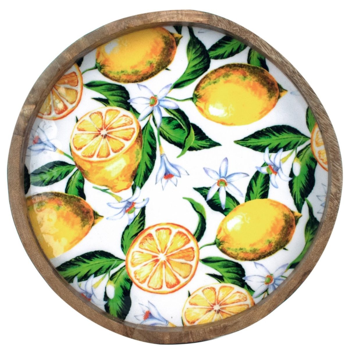 Lemons round tray in mango wood