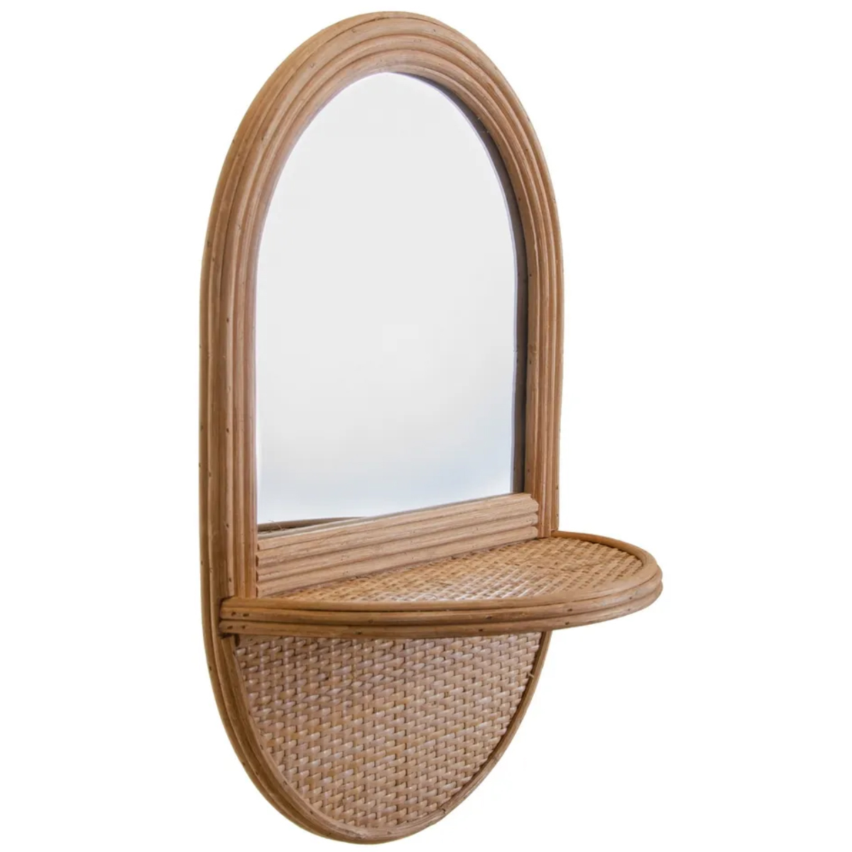 Rattan shelf mirror