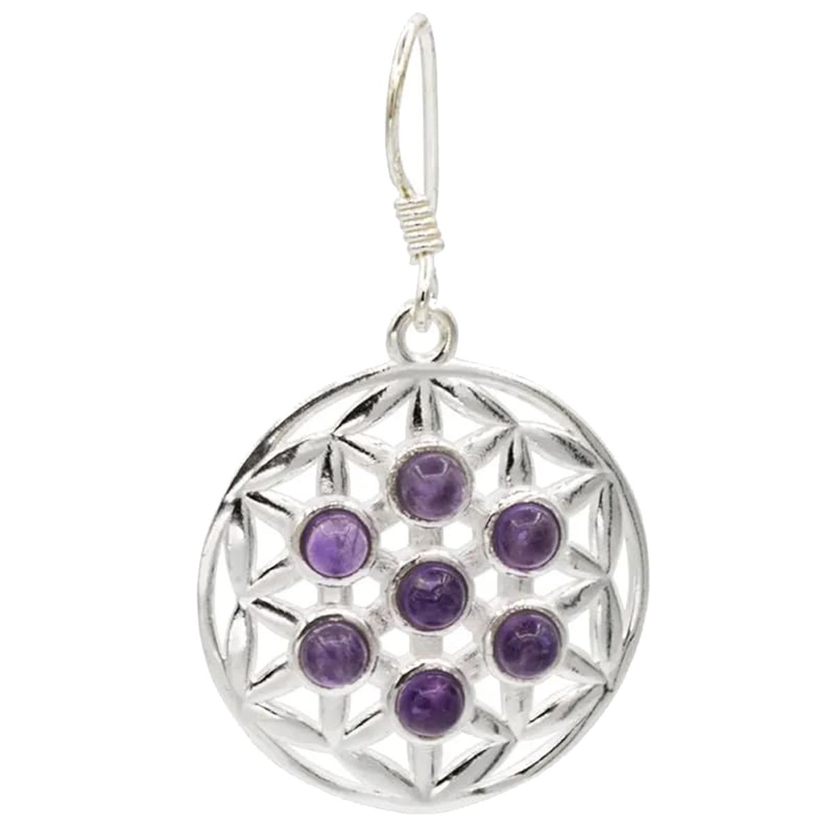 Earrings flower of life 925 silver with amethyst