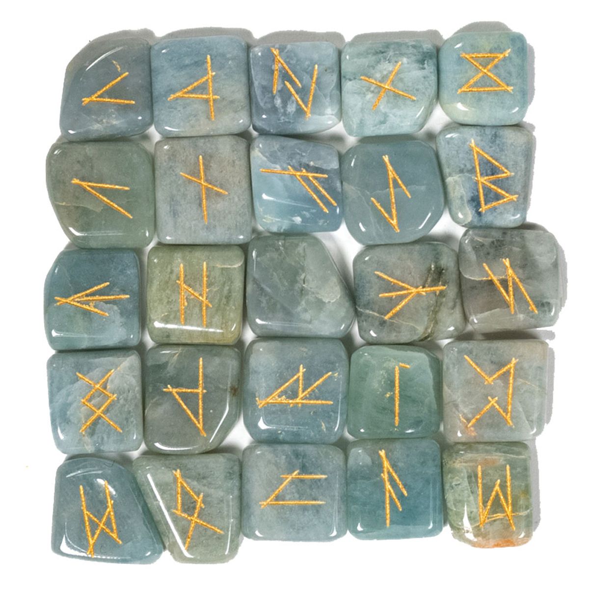 Aquamarine Rune Oracle set in velvet bag