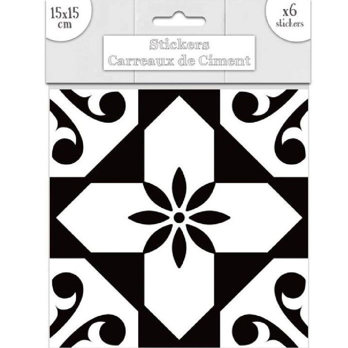 6 Cement tile stickers 15 x 15 cm - Black and White