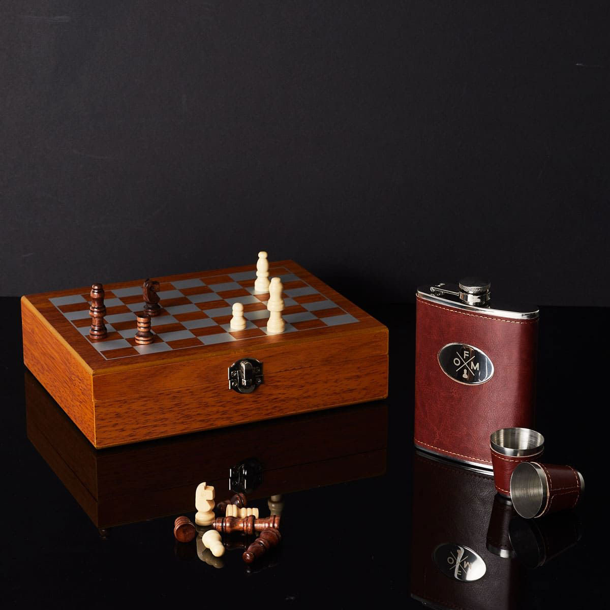 Chess Flask and Shot Glasses Gift Set