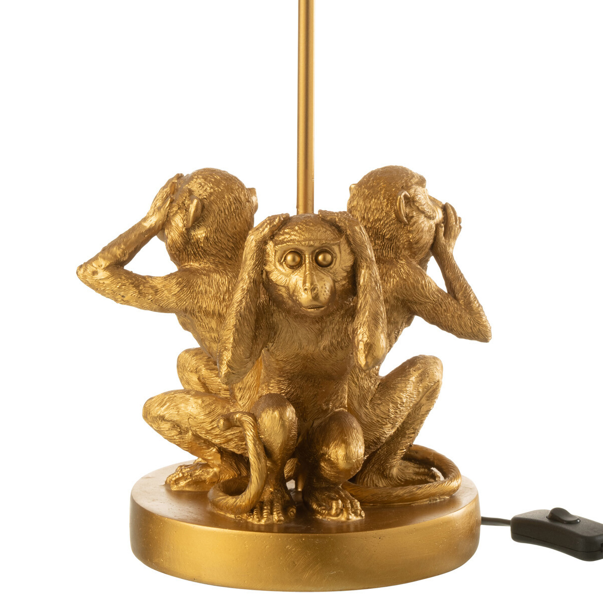 Wise Monkeys lamp in golden resin 53 cm