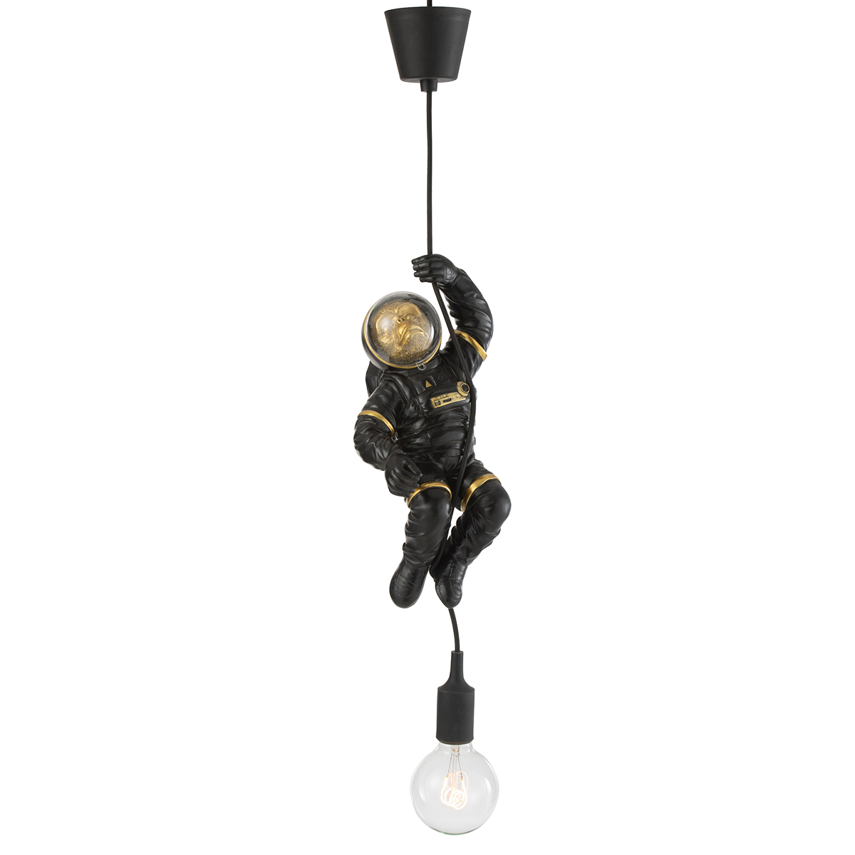 Astronaut monkey chandelier in black resin 37 cm