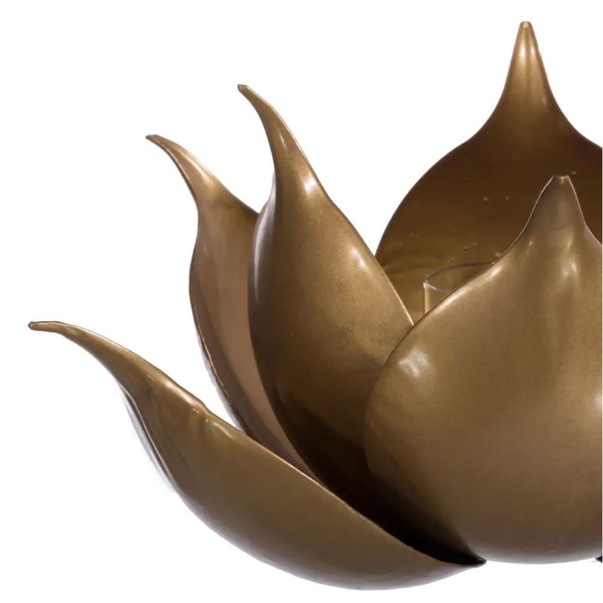 Gold Lotus candle holder in metal and glass