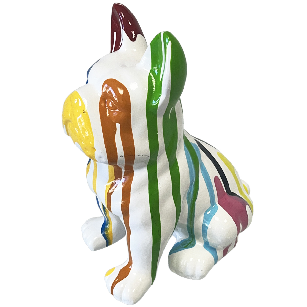 French bulldog ceramic statue sitting white - multicolored