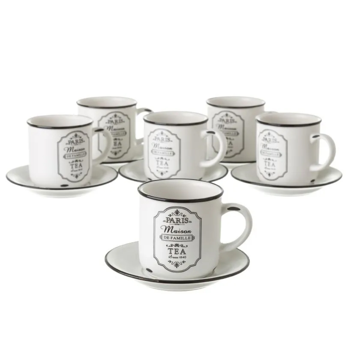 Set of 6 coffee cups with ceramic saucers