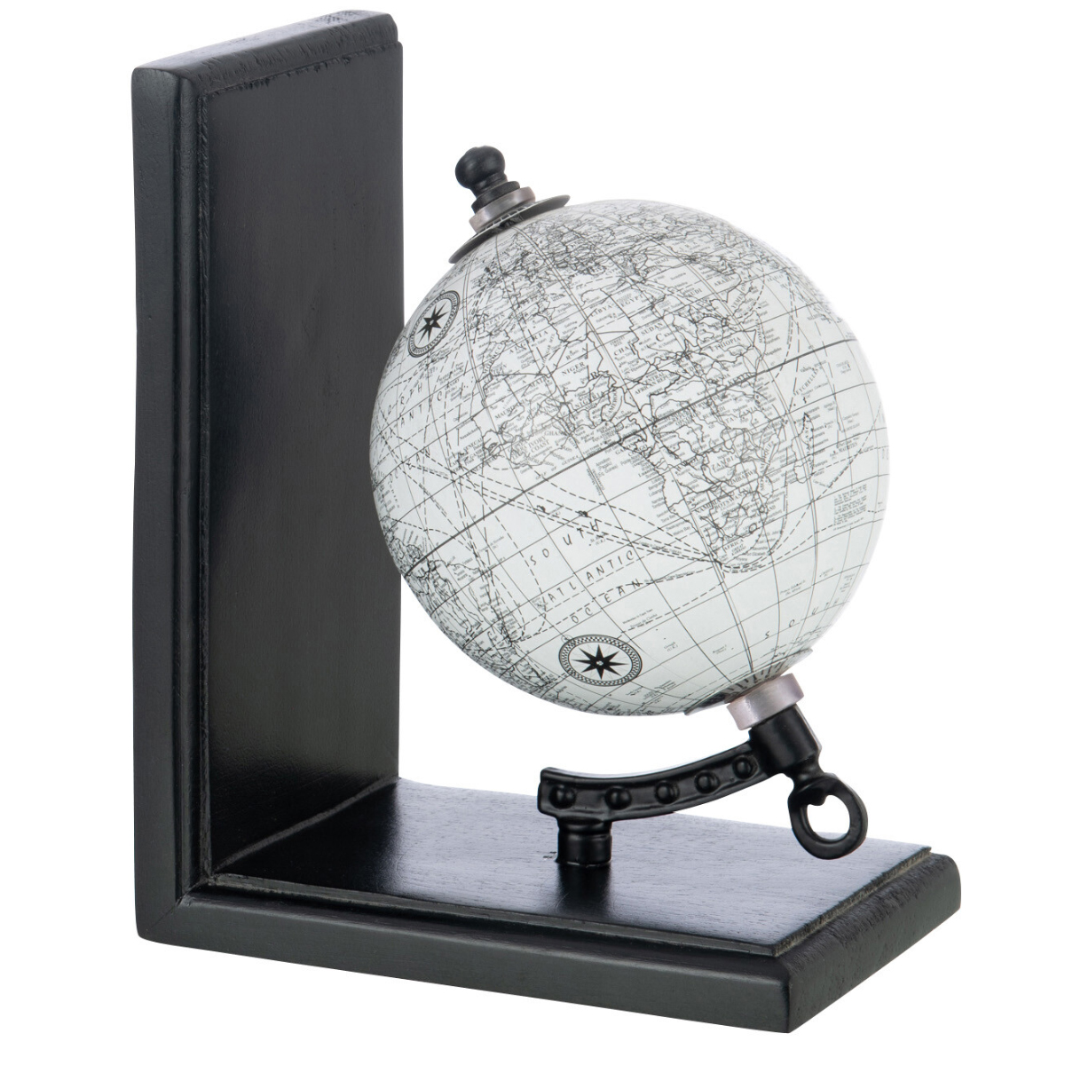 Terrestrial globe bookends with wooden base