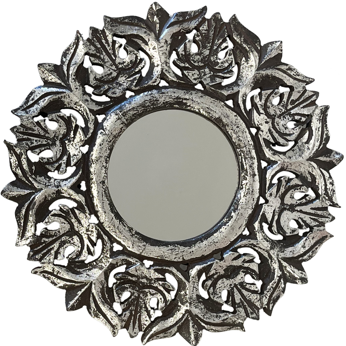 Set of 6 wall mirrors in brown wood with silver patina