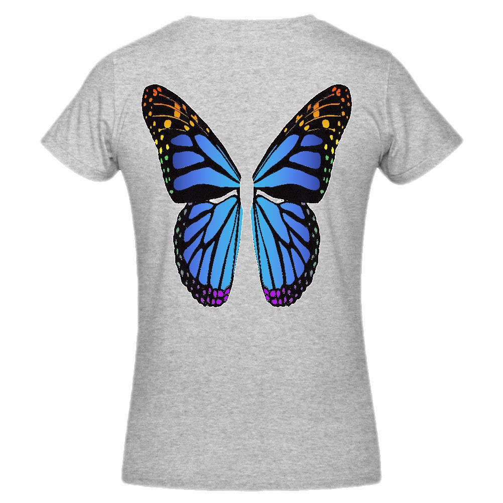 Blue Butterfly Grey Women Tee Shirt