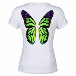 Green Butterfly white Women Tee Shirt